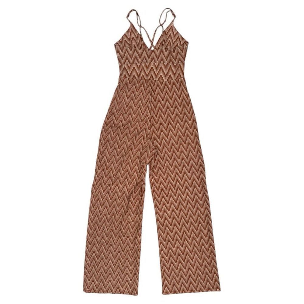 No Comment Women's Chevron Strappy Back Jumpsuit Multicolor Size Small - Picture 2 of 7